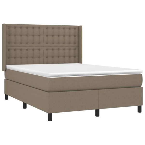 vidaXL Box spring postelja z vzmetnico LED taupe 140x200 cm blago