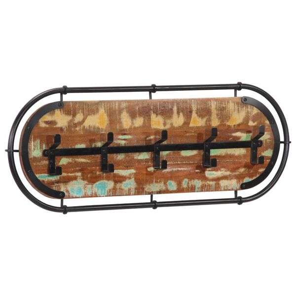 vidaXL Stenski obe&scaron;alnik za pla&scaron;če s 5 kljukami trden predelan les