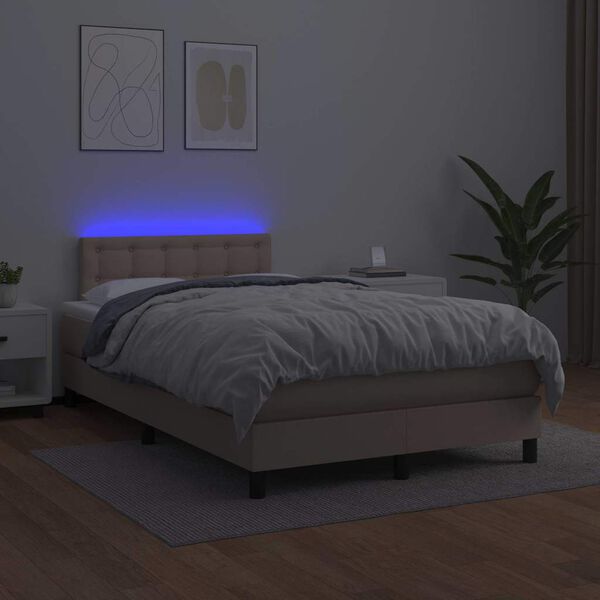 vidaXL Box spring postelja z vzmetnico LED kapučino 120x190 cm