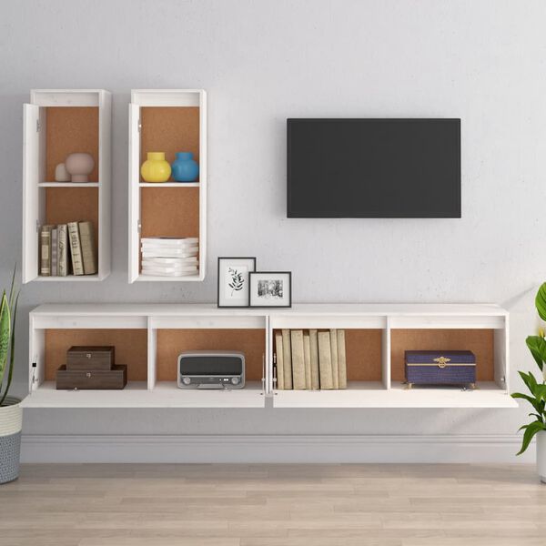 vidaXL TV omarica 4 kosi bela trdna borovina