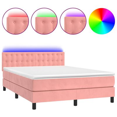 vidaXL Box spring postelja z vzmetnico LED roza 80x200 cm žamet