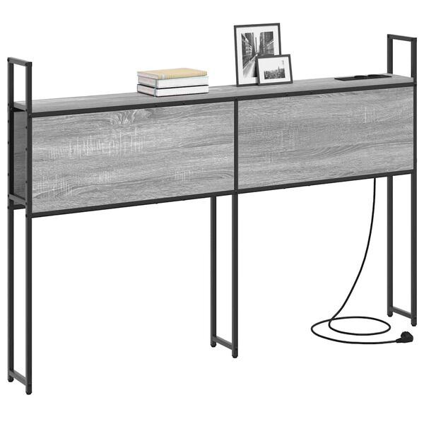 vidaXL Headboard za shranjevanje z postajo za polnjenje Siva sonoma