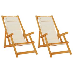 vidaXL plažna ležalnika z blazino 2 pcs Rjava Masiven les akacije