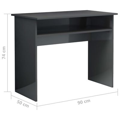 vidaXL Pisalna miza visok sijaj siva 90x50x74 cm iverna plošča