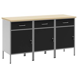 vidaXL Delovna omara s predalom 3 kos Črna in siva 150 x 55 x 85 cm