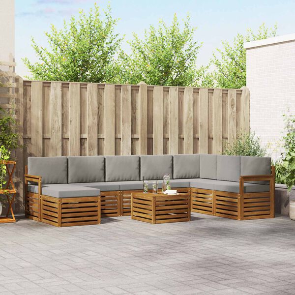 vidaXL Kotna sedežna garnitura z blazino 9 pcs Naravna in svetlo siva