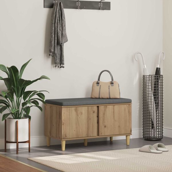 vidaXL Haldna klop z blazino z vrati Umetni hrast 80 x 38 x 46 cm