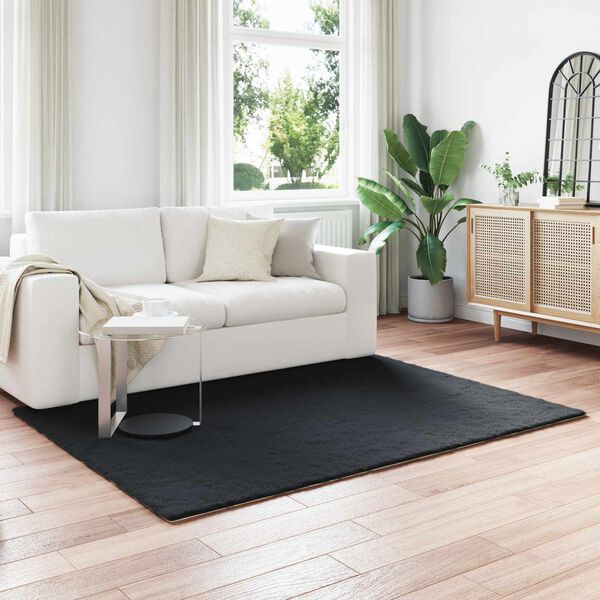 vidaXL Umetno zajčje preproga Olite Črna 140 x 200 cm Poliester