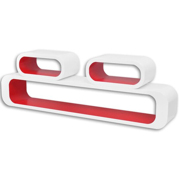 Lebdeče stenske police 3 kosi MDF kocke belo-rdeče