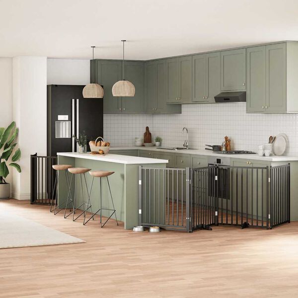 vidaXL Ograda za pse z vrati zložljiva 10 panelov črna 800 cm les