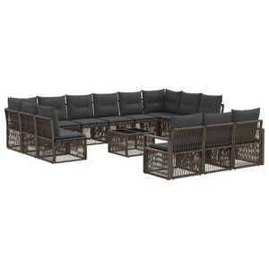 vidaXL Vrtna sedežna garnitura 14 pcs Siva poli ratan