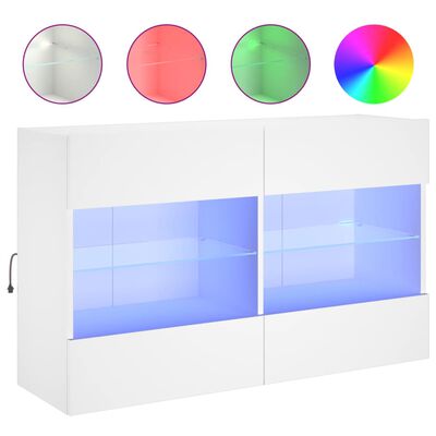 vidaXL Stenska TV omarica z LED lučkami bela 98,5x30x60,5 cm