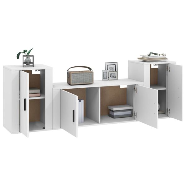 vidaXL Komplet TV omaric 3-delni bel inženirski les