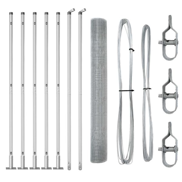 vidaXL Ogrodje s stebri srebrna 1 x 10 m Jeklo