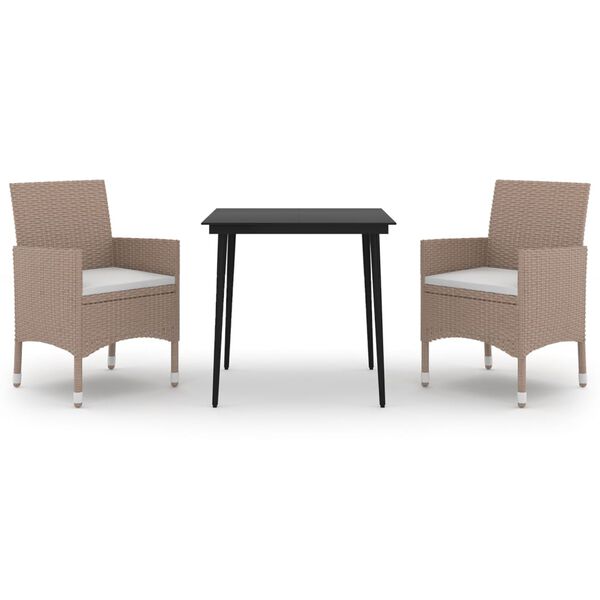 vidaXL Vrtna jedilna garnitura 3-delna z blazinami PE ratan in steklo