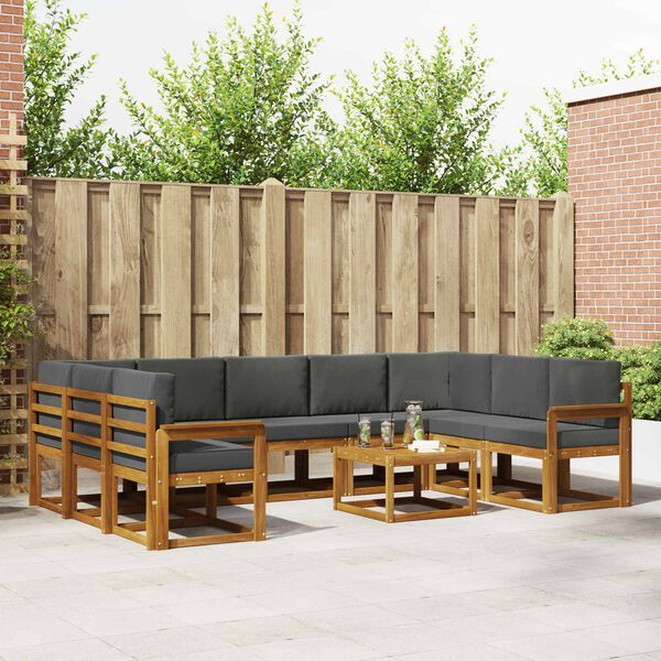 vidaXL Zunanja garnitura za sedenje 10 pcs Naravna in antracitna