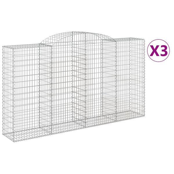vidaXL Obokane gabion košare 3 kosi 300x50x160/180 cm pocinkano železo