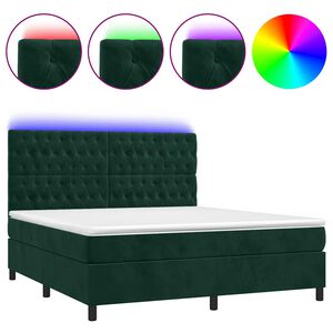 vidaXL Box spring postelja z vzmetnico LED tem. zelena 160x200cm žamet