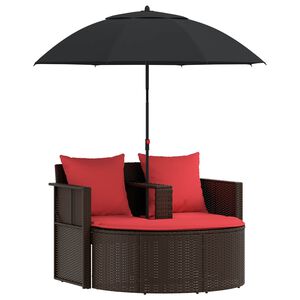 vidaXL Vrtni kavč Rjava in rdeča 168 x 168 x 180 cm poli ratan