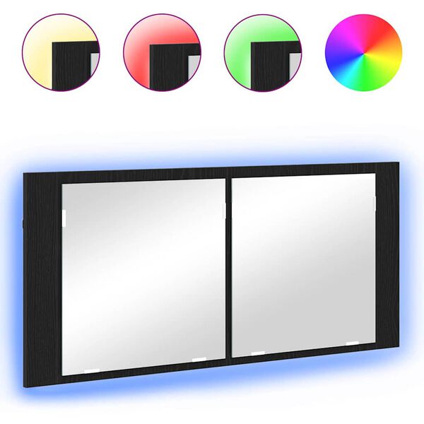 vidaXL LED ogledalna omarica s polico Črna Orehovina 100 x 12 x 45 cm