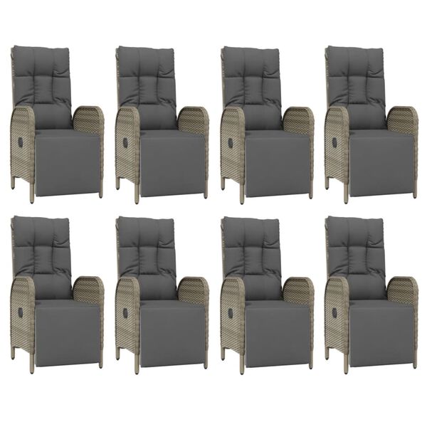 vidaXL Vrtna jedilna garnitura 9-delna z blazinami siv poli ratan