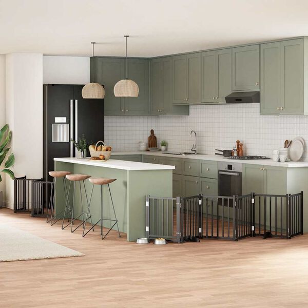 vidaXL Ograda za pse z vrati zložljiva 15 panelov črna 750 cm les