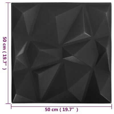 vidaXL 3D stenski paneli 12 kosov 50x50 cm diamantno črni 3 m²