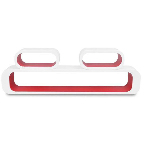 Lebdeče stenske police 3 kosi MDF kocke belo-rdeče