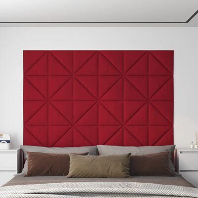 vidaXL Stenski paneli 12 kosov vinsko rdeči 30x30 cm žamet 0,54 m²
