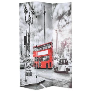 vidaXL Zložljiv paravan 120x170 cm londonski avtobus črn in bel