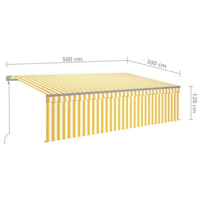 vidaXL Avtomatska tenda s senčilom LED + senzor 5x3 m rumena in bela
