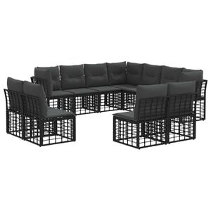 vidaXL Zunanja garnitura za sedenje z blazino 11 pcs Črna Poliester
