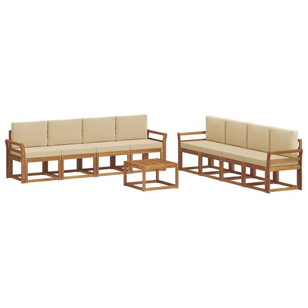 vidaXL Zunanja garnitura za sedenje z blazino 9 pcs Naravna in bež