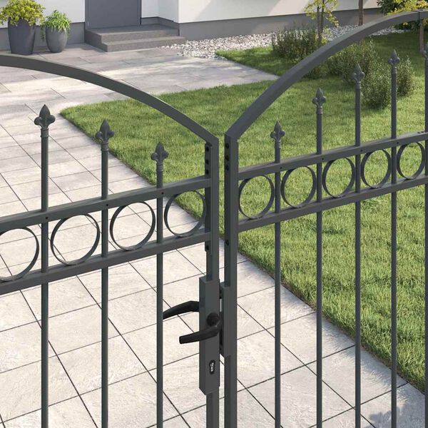 vidaXL Ograjna vrata s ključavnico Siva 300 x 175 cm Jeklo