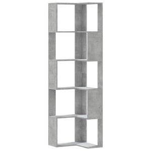 vidaXL Kotna knjižna omara 5-nadstropna betonsko siva 50x50x179 cm
