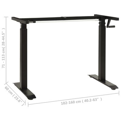vidaXL Okvir za stoječo mizo z ročno nastavljivo višino z ročico črn