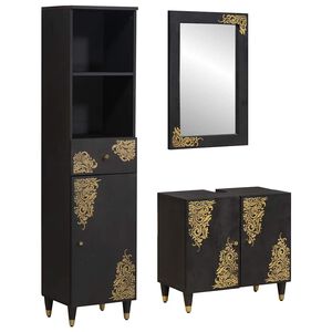 vidaXL Komplet omaric za kopalnico 3 pcs Črna Masiven les manga