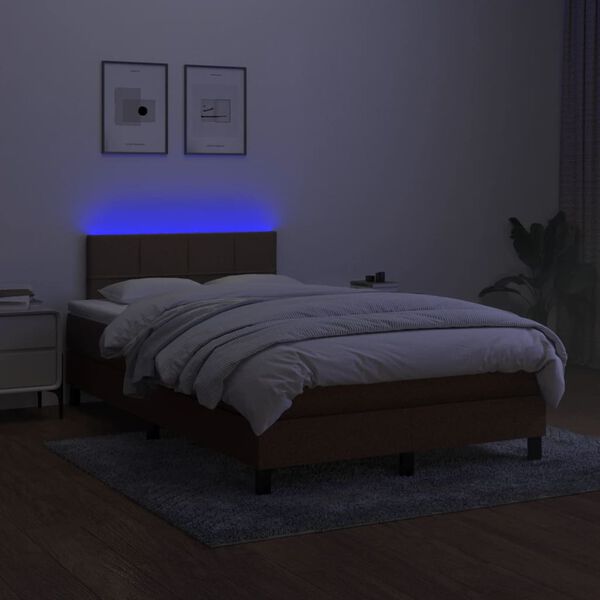 vidaXL Box spring postelja z vzmetnico LED tem. rjava 120x190 cm blago