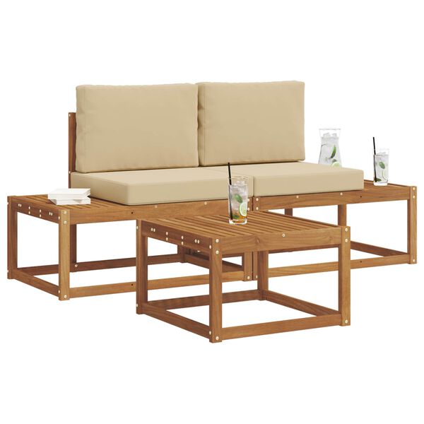 vidaXL Zunanja garnitura za sedenje z blazino 3 pcs Naravna