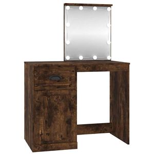 vidaXL Toaletna mizica z LED dimljen hrast 90x50x132,5 cm inžen. les