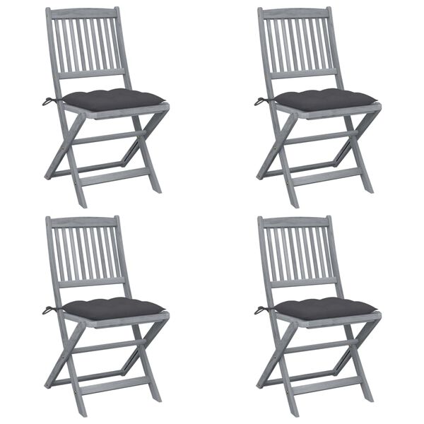 vidaXL Zložljivi vrtni stoli 4 kosi z blazinami trden akacijev les