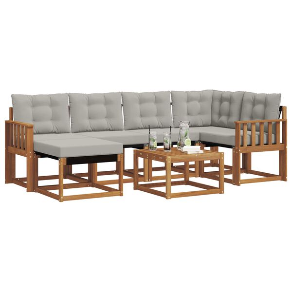 vidaXL Zunanja garnitura za sedenje 7 pcs Naravna in svetlo siva