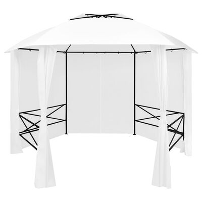 vidaXL Vrtni šotor z zavesami 360x312x265 cm bel 180 g/m²