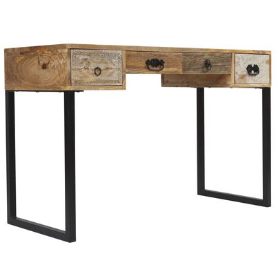 vidaXL Pisalna miza iz mangovega lesa in pravega usnja 117x50x76 cm