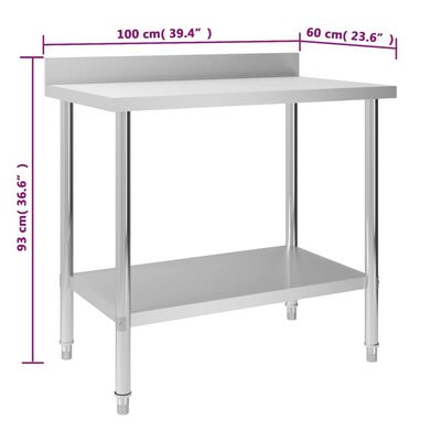 vidaXL Kuhinjska delovna miza z zaščitno ploščo 100x60x93 cm jeklo