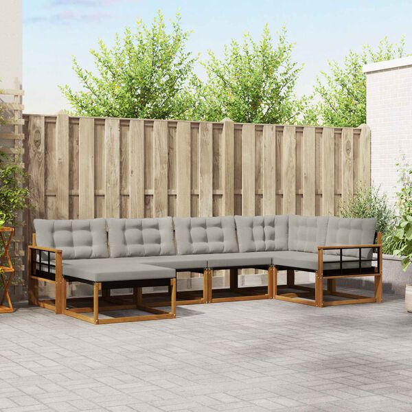 vidaXL Zunanja garnitura za sedenje 6 pcs Naravna in svetlo siva