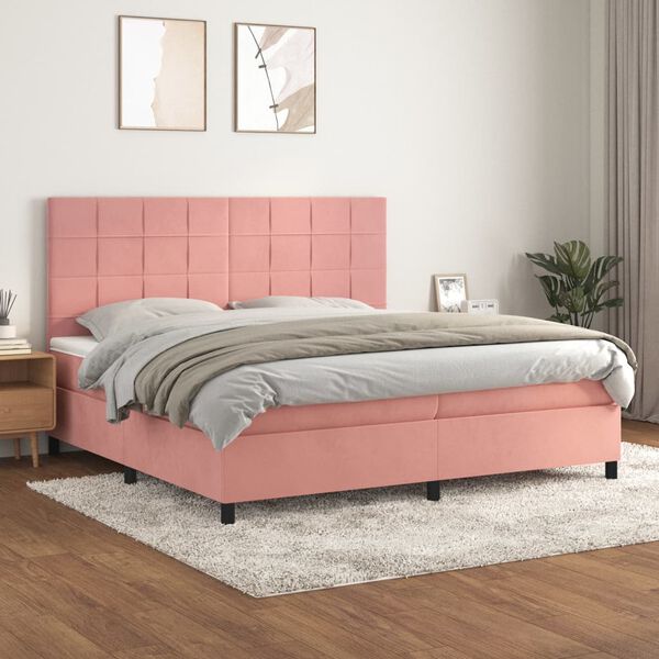 vidaXL Box spring postelja z vzmetnico roza 200x200 cm žamet