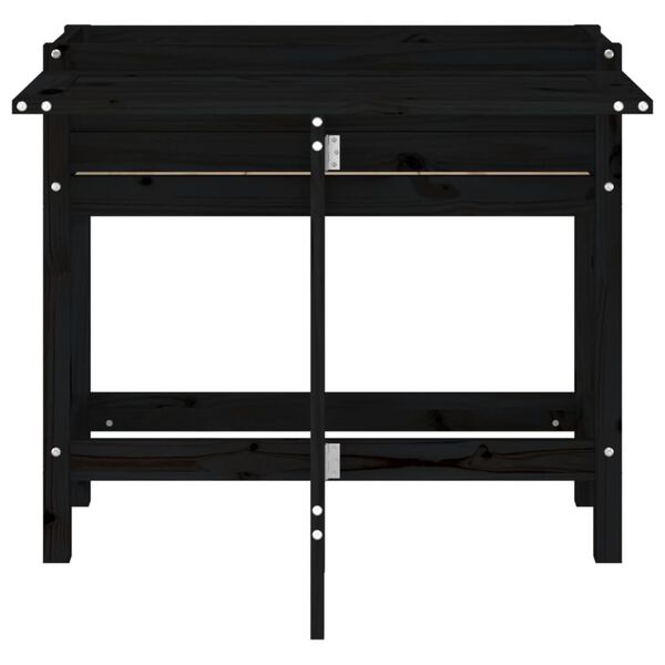 vidaXL Vrtno cvetlično korito z zložljivo mizo black trdna borovina