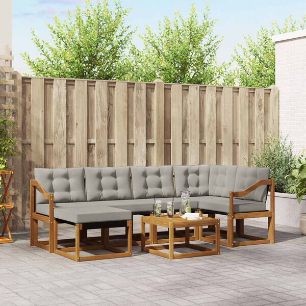 vidaXL Zunanja garnitura za sedenje 7 pcs Naravna in svetlo siva