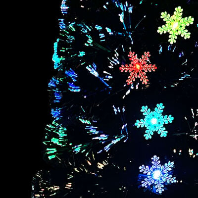 vidaXL Novoletna jelka z LED snežinkami črna 180 cm optična vlakna